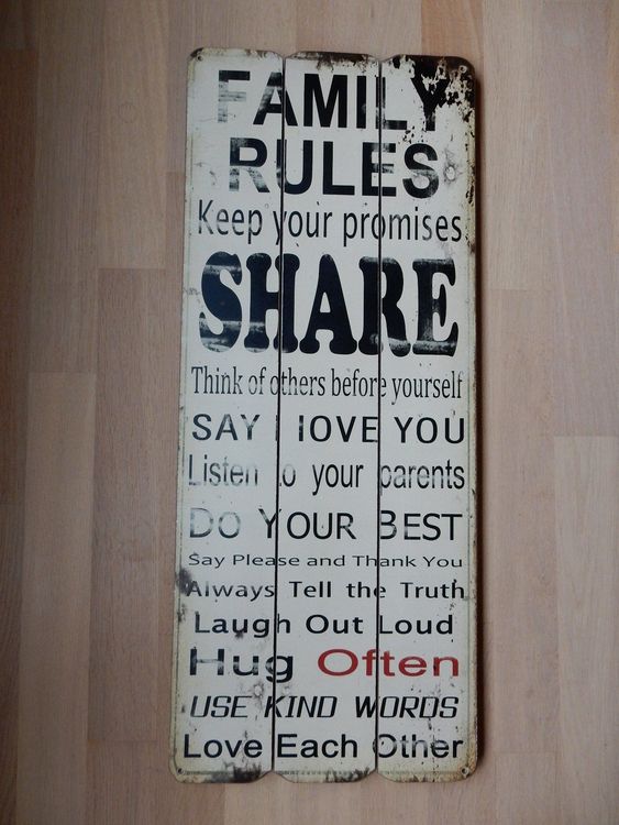 Holz Spruch Schild 'Family Rules' NEU Kaufen auf Ricardo