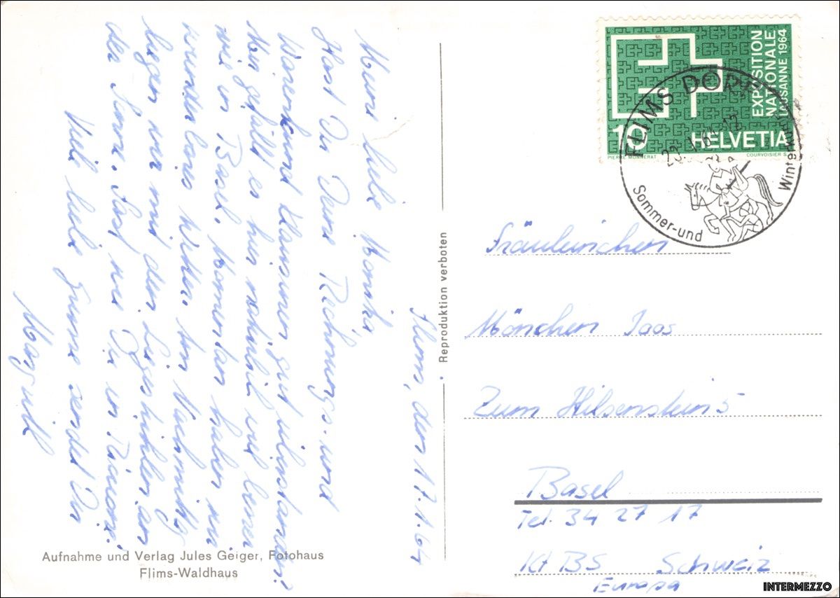 Cartoline postali: Flims GR // 1964 Skiberge Vorab Schnee – Usato da Basel venduto da intermezzo12 1