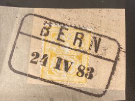 CH 1883 Ziffern 15 Rp gelb Bahn-Vollstempel Bern 24.IV.83 pa