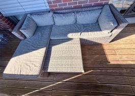 Lounge sofa rattan look grey with cushions