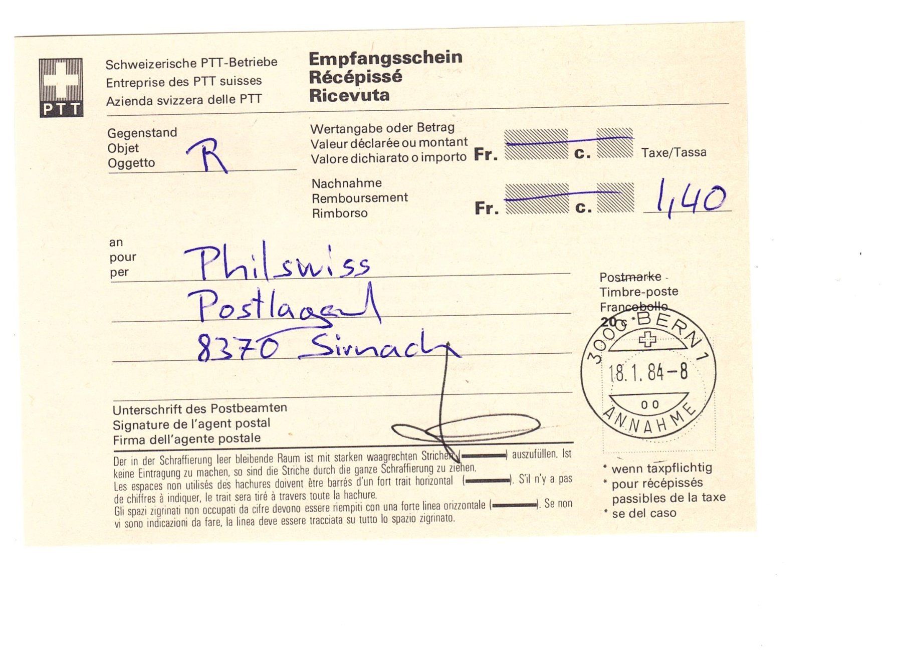 Tutti i francobolli: Eingeschriebener Grossbrief ATM Bern-Sirnach – Usato da Büetigen venduto da philat 1