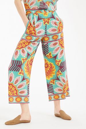 Max Mara Weekend Hose GNOMI Seide blaugrün bunt, Gr 40 neu