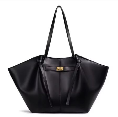 Sac fourre-tout noir en cuir neuf avec cadenas dor