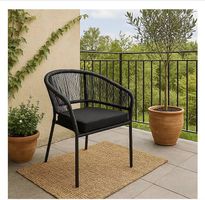 2 x Gartensessel Stapelsessel Rope-Design schwarz ein Tisch
