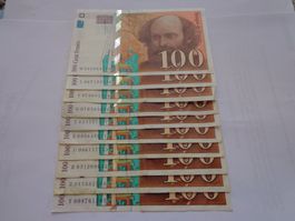 France : 10 billets 100 Fr. (6x1997 + 4x1998) "Cézanne"