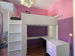 Lit mezzanine IKEA Smastad blanc/rose