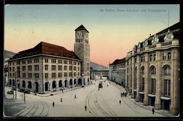 AK St. Gallen, Partie mit Bahnhof und Postgebäude