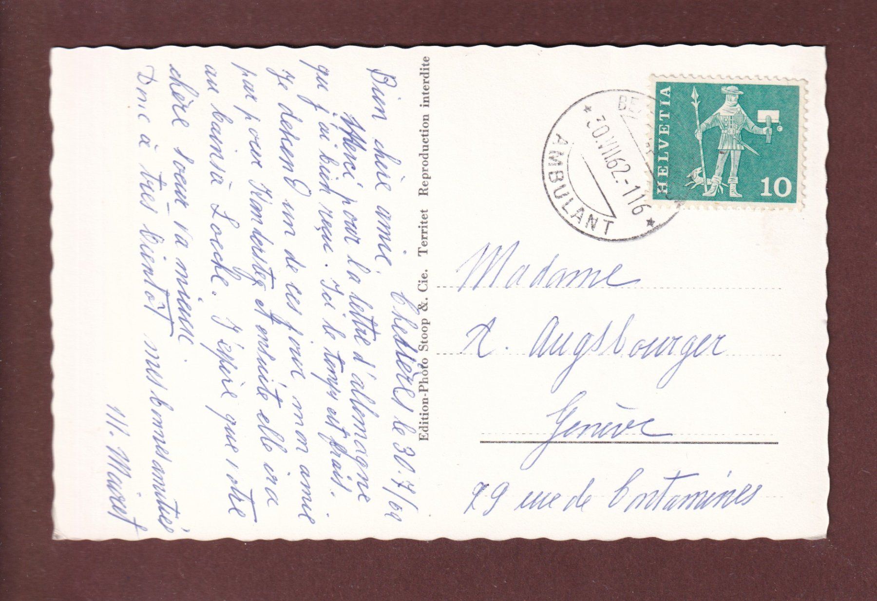 Cartoline postali: VILLARS - 1962 – Usato da Pully venduto da nicecards 1
