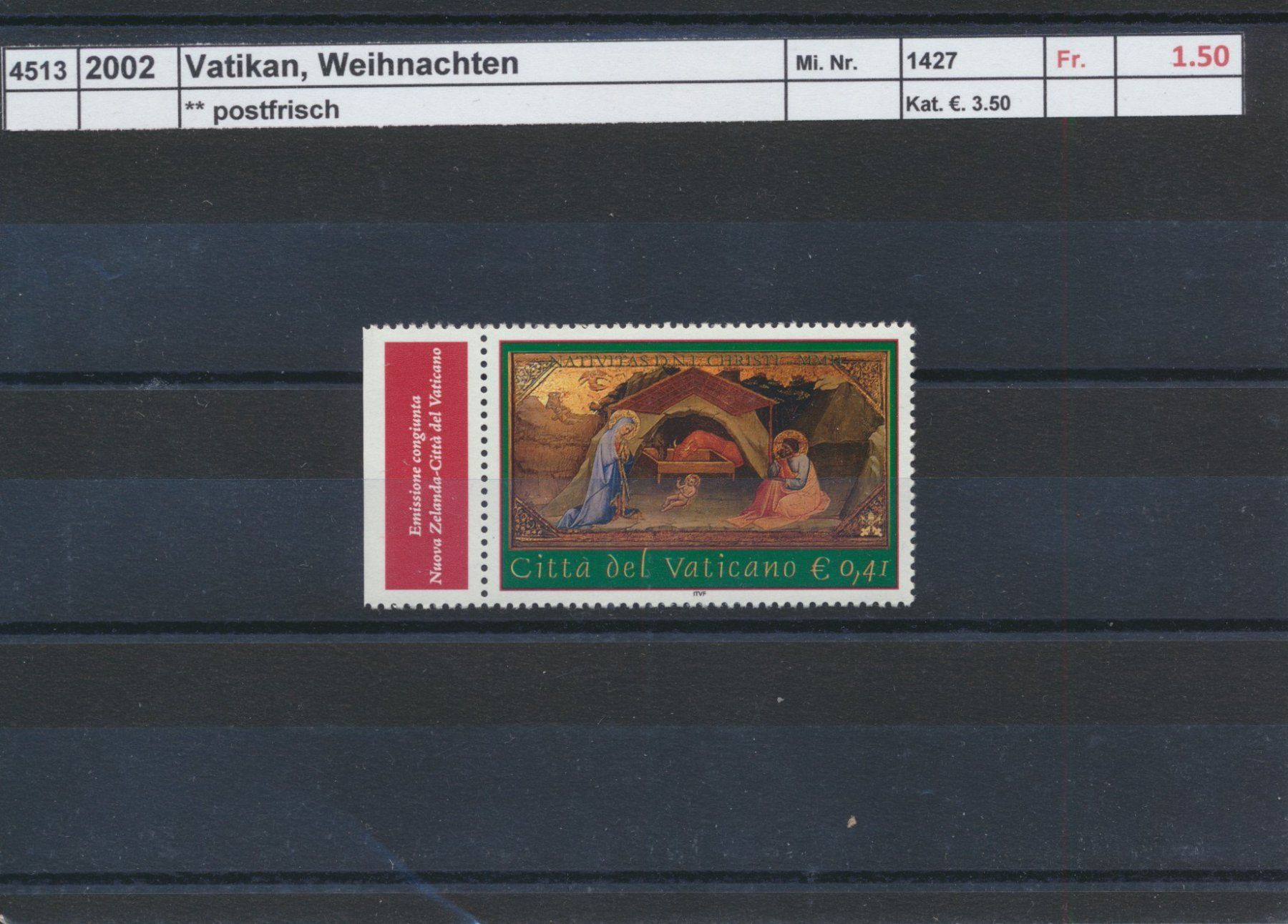 Tutti i francobolli: 2002 Vatikan, "Weihnachten", ** postfrisch – Usato da Winterthur venduto da Zupogeru