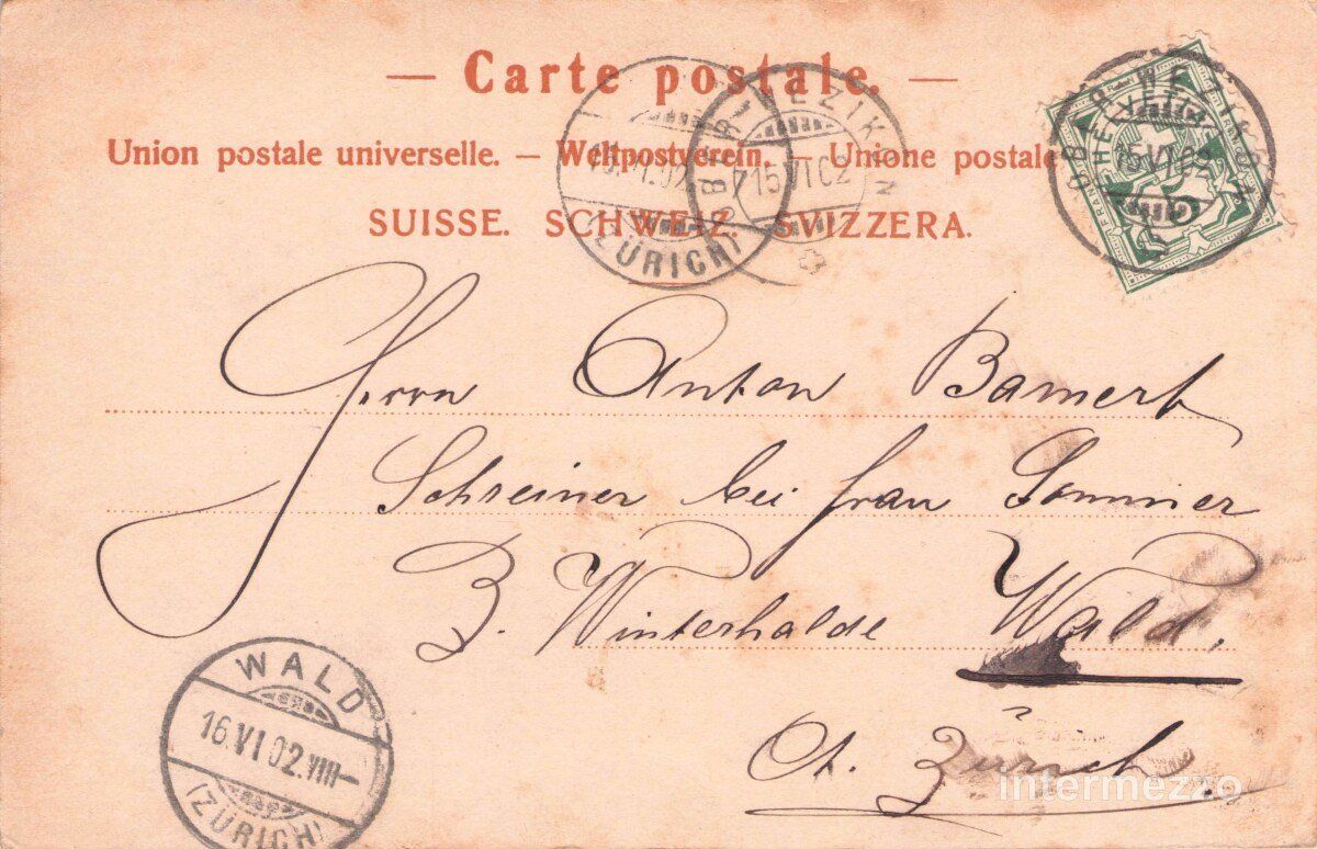 Cartoline postali: Ober Wetzikon ZH // 1902 Litho Dorf Platz – Usato da Basel venduto da intermezzo12 1