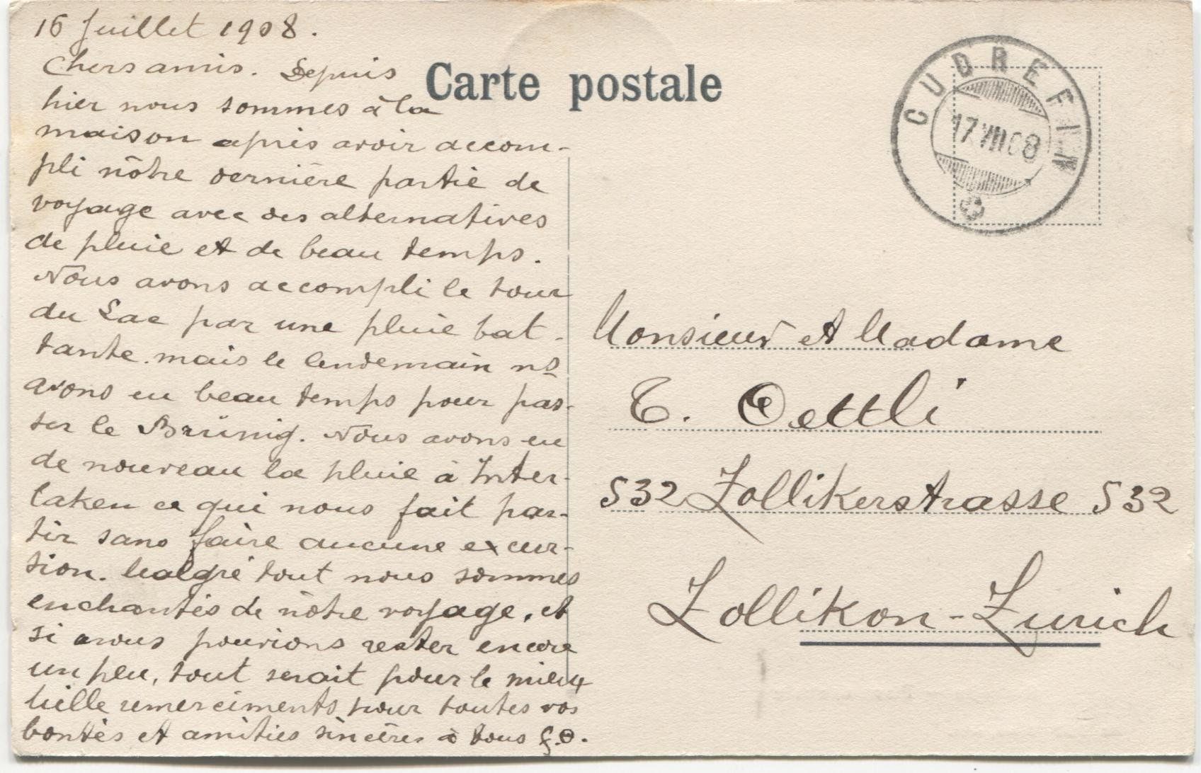 Ansichtskarten: CUDREFIN VD 1908 Postkutsche + Poste – Gebraucht aus Rothrist von Clanx 2