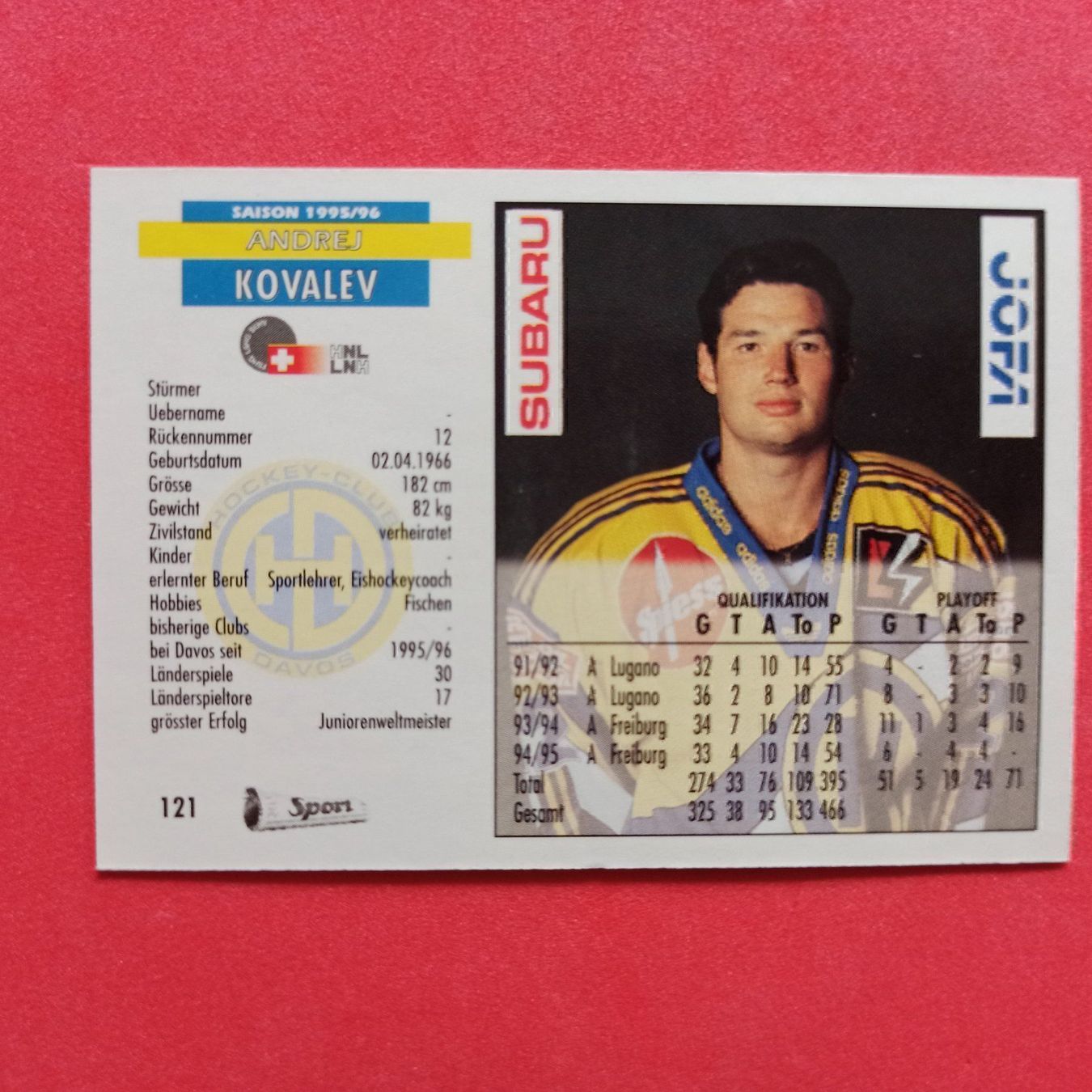 Carte collezionabili: Andrej Kovalev - HC DAVOS CARD - 1995/96 – Usato da Dübendorf venduto da kb86_MOVIE 1