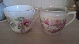 2 antike Tassen mit Rosenmuster, passt zu Shabby chic Deko