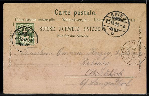 Cartoline postali: Lithographie Spiez, Ortsansicht – Usato da Berlin venduto da bartko-reher 1