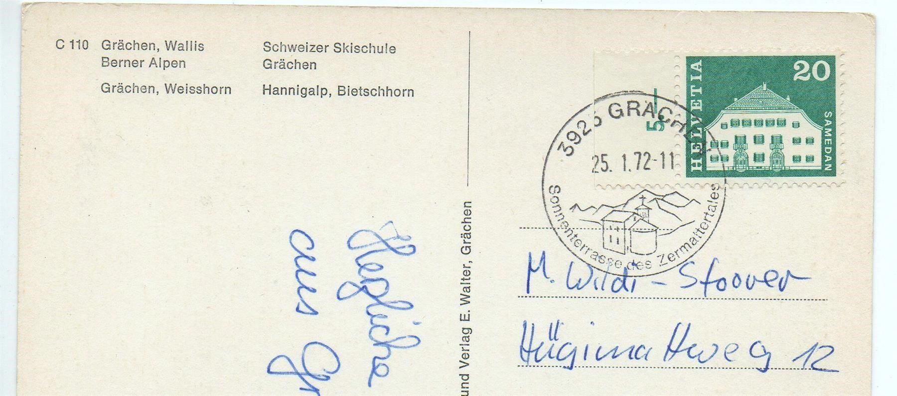 Cartoline postali: GRÄCHEN Gondelbahn - Wintersport - Schweizer Skischule – Usato da Jona venduto da philajona 1