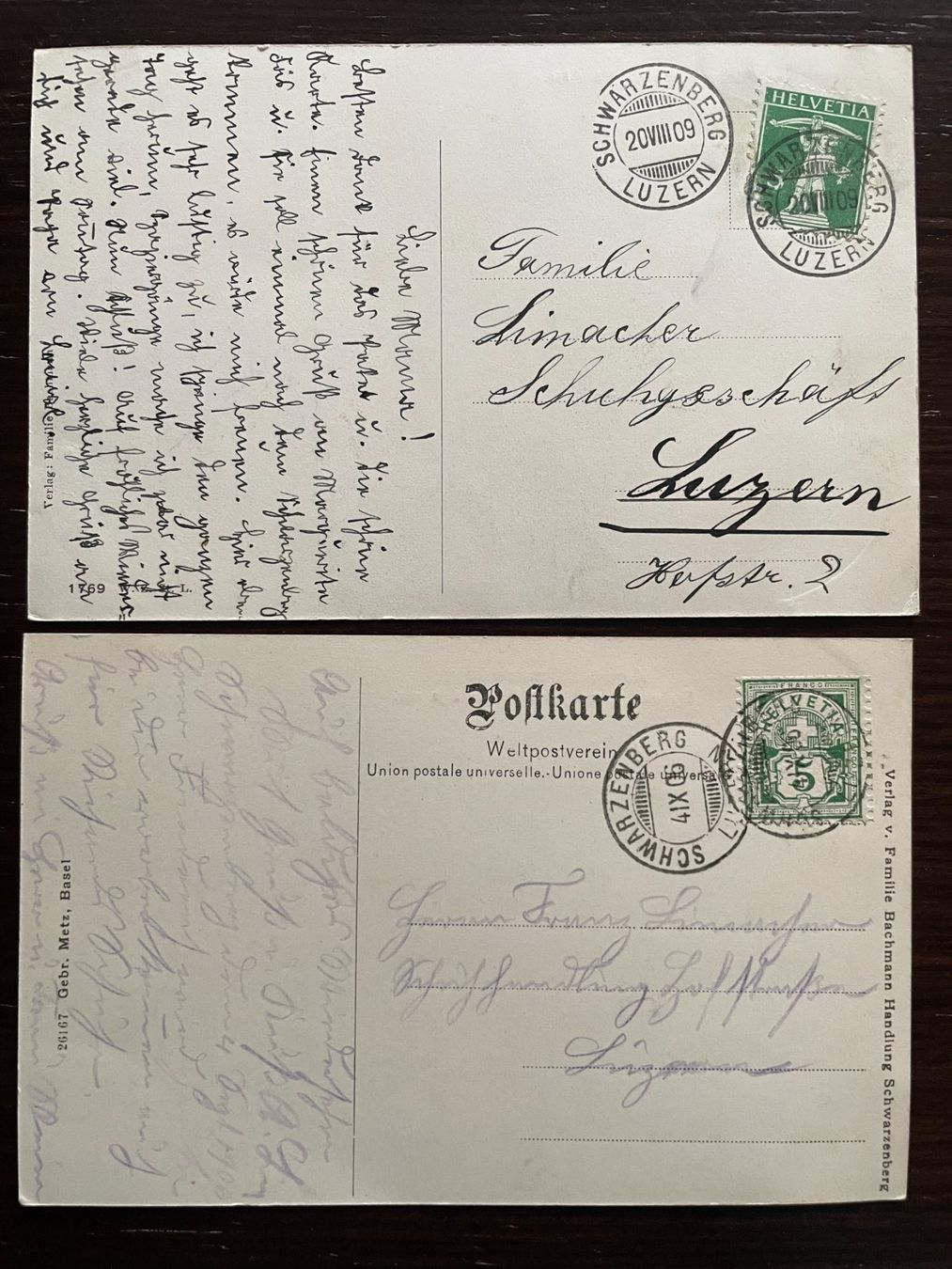 Ansichtskarten: SCHWARZENBERG LU Kurort, 5 Ansichtskarten 1906 - 1909 – Gebraucht aus Wald ZH von TLILEF 2