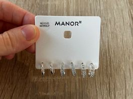 Manor Ohrringe-Set Silber Glitzer NEU & OVP, 3 Paar ✨🤍