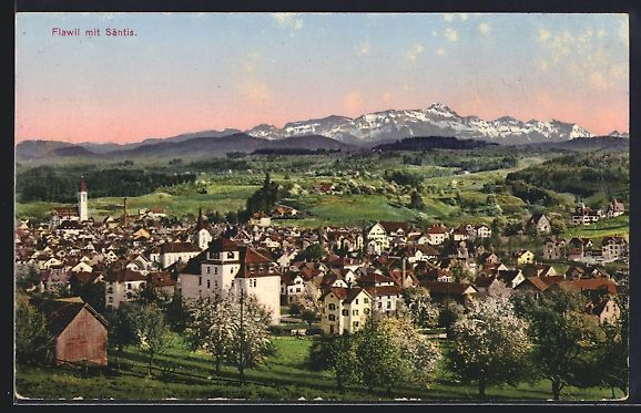 Cartoline postali: AK Flawil, Teilansicht mit Säntis, 1921 – Usato da Berlin venduto da bartko-reher