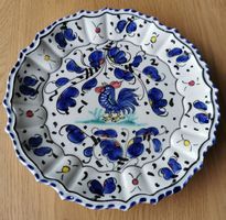 Zierteller Hahn und Blumen Keramik 21cm gewellt Majolika