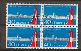 B0313 - Kloten 1953 en bloc de 4 obl. 1er jour.