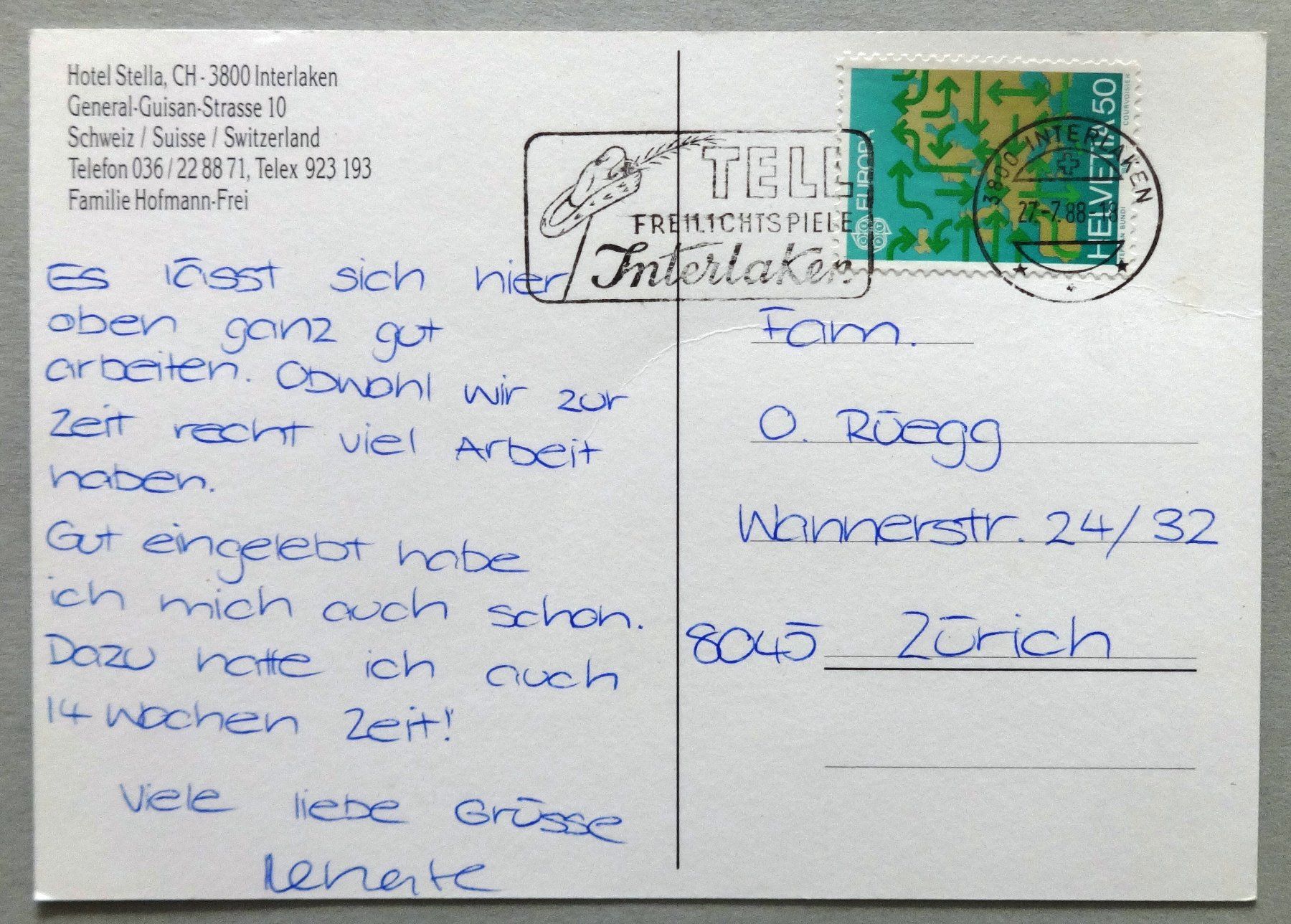 Cartoline postali: Hotel Stella, Interlaken – Usato da Fétigny venduto da Billy2miny 1
