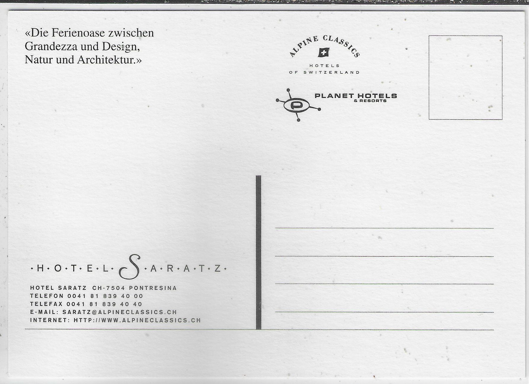 Cartoline postali: Hotel Saratz - Pontresina – Usato da Ettingen venduto da Kartenplanet 1