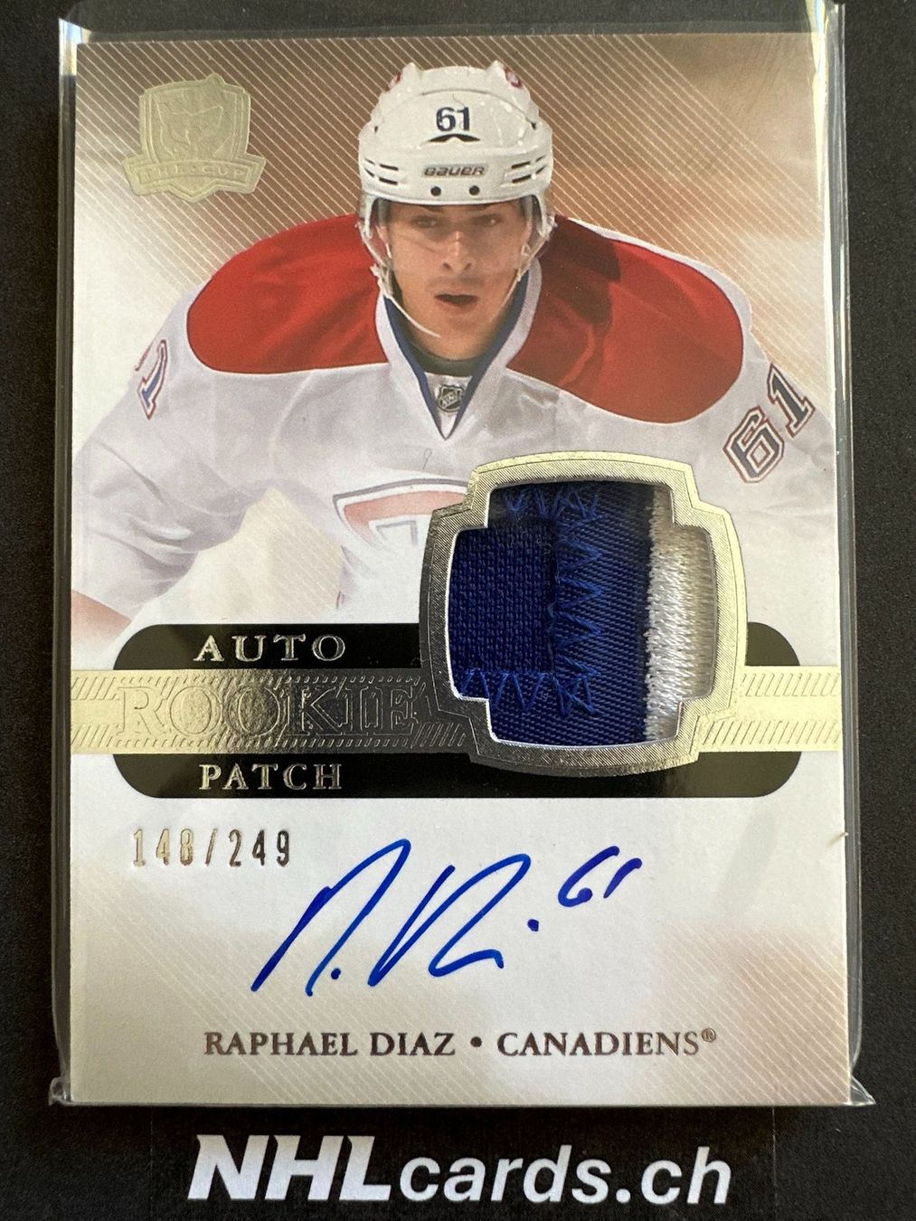 NHL Carte collezionabili: Raphael Diaz NHL The Cup Rookie Patch Auto Card /249 – Usato da Belp venduto da nhlcards.ch