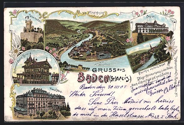 Cartoline postali: Litho Baden, Restaurant Berna, Grand Hot – Usato da Berlin venduto da bartko-reher