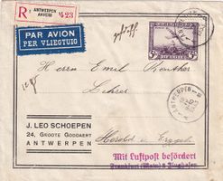 Luftpost-R-Brief Antwerpen - Frankfurt - Herold (D) 1933