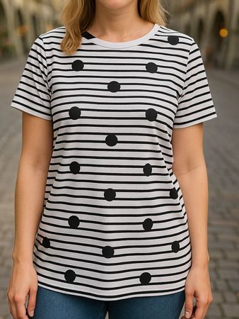 OVS T-Shirt XL L Streifen Punkte Schwarz Weiss basic 49