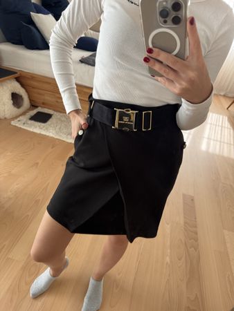 Black Elisabetta Franchi Skirt, Gold Buckle - Size 42