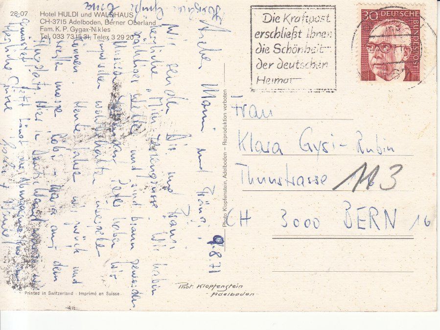Cartoline postali: Adelboden Huldi 1971 – Usato da Bürglen TG venduto da StampGraf 1