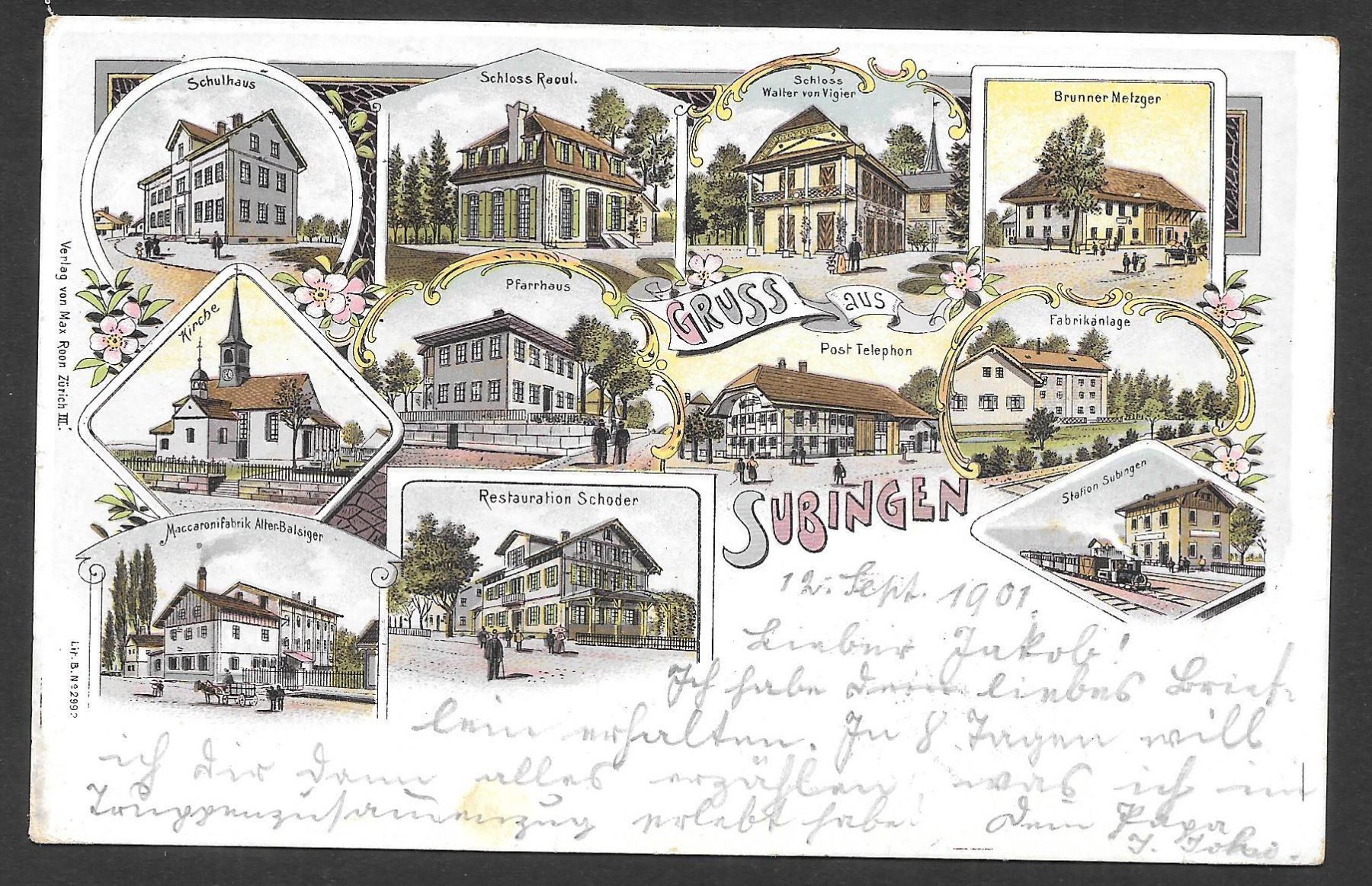 Cartoline postali: Subingen farbige Lithografie 11 Bilder – Usato da Olten venduto da clotaldi