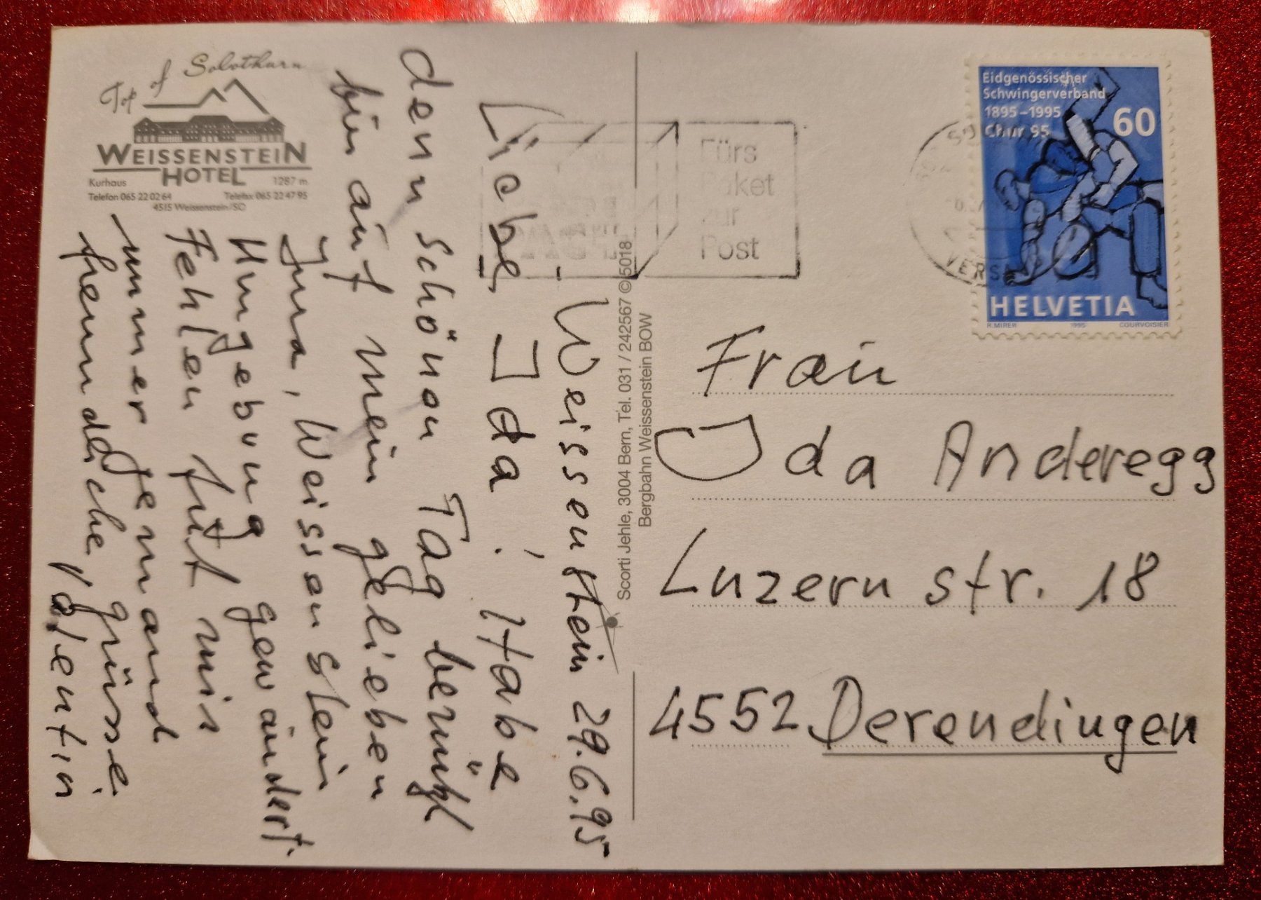 Cartoline postali: Hotel Weissenstein 1995 – Usato da Melchnau venduto da Fishel 1