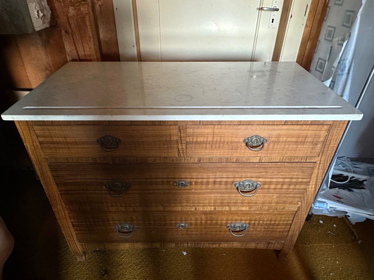 Cassettiere: Antike Holzkommode mit Marmorplatte (Biedermeier-Stil) – Usato da Ins venduto da ab_80 4