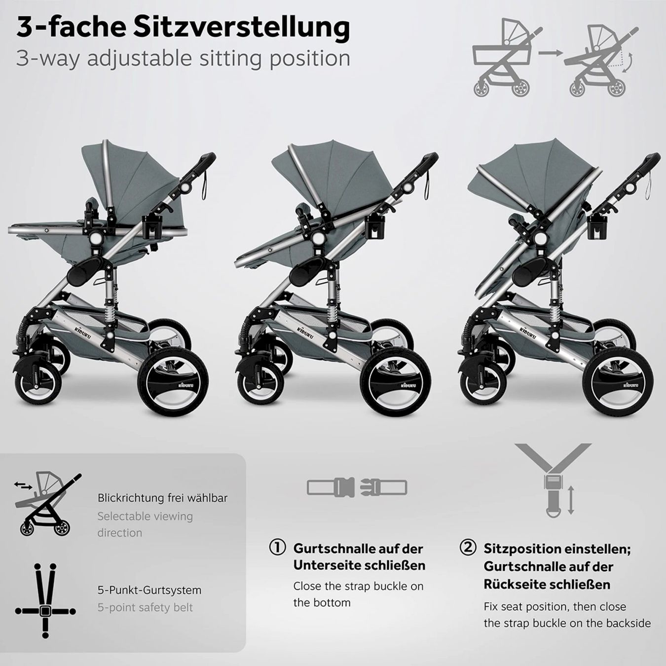 Carrozzine: KIDUKU Kombi-Kinderwagen GRAU/SILBER – Nuovo e nell'imballaggio originale da Bottighofen venduto da zaap 4