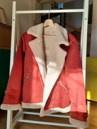 Elegante Vintage Jacke mit Kunstleder-Textur Gr. M Ziegelrot