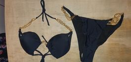 Schwarzer Bikini mit goldenen Ketten, Sommer Special! bikini