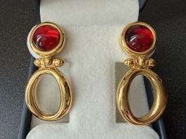 ✨Vintage-Ohrringe in Goldfarbe und Rot, Ohrstecker