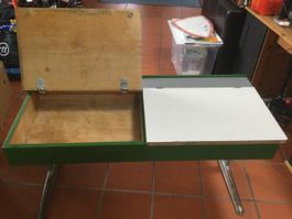 Pupitre d’ecole deux places vintage avec rangement intégré
