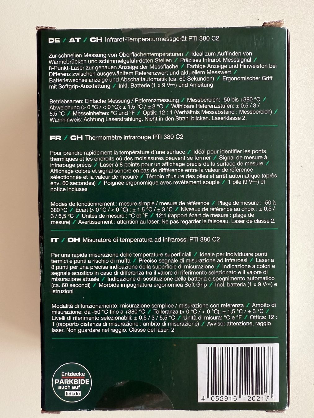 Altro per la casa: Parkside thermomètre infrarouge – Nuovo e nell'imballaggio originale da St-Gingolph venduto da GoldenKeys 2