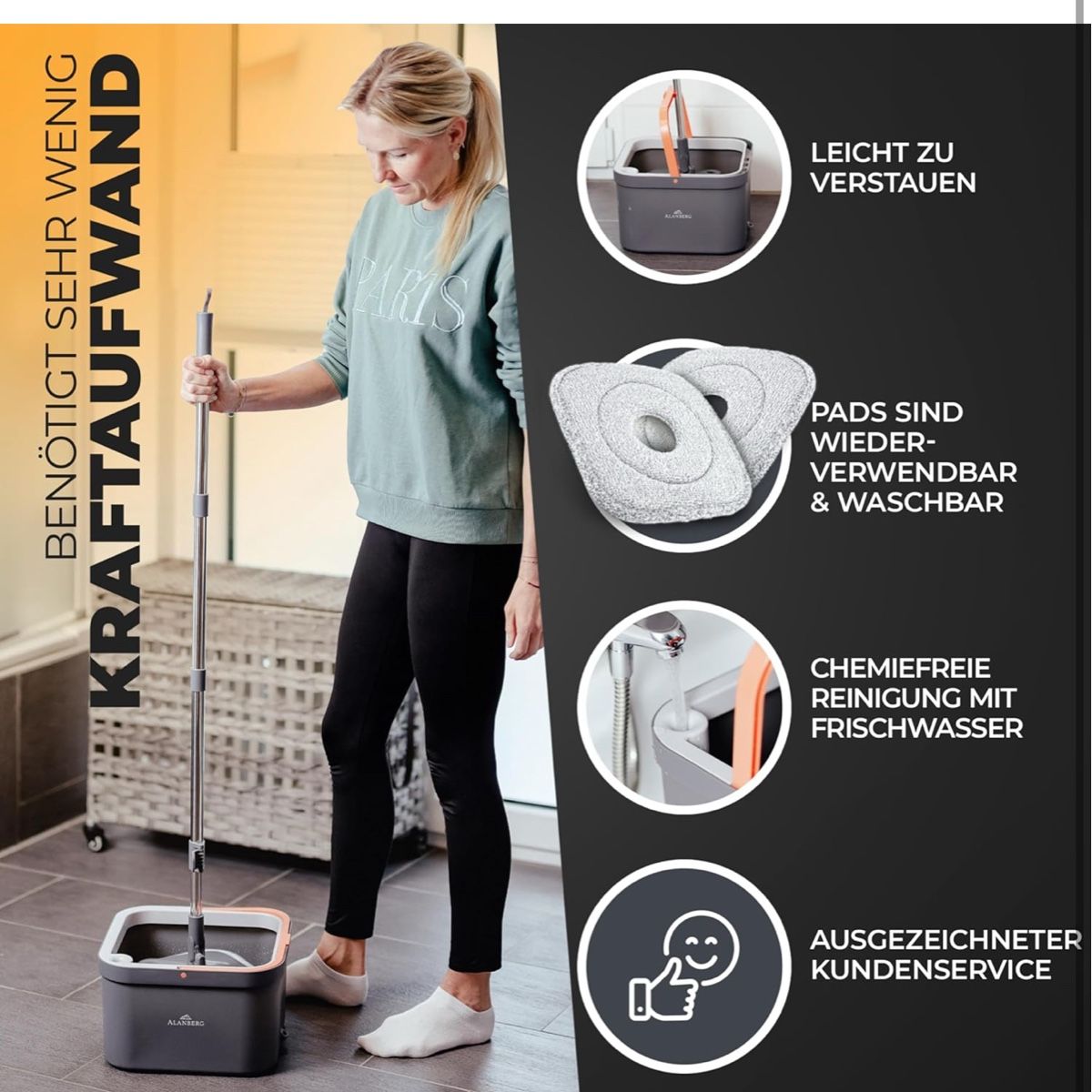 Sonstige Reinigungsgeräte: Wischmopp Set mit Eimer – 2-Kammer-System zur Trennung – Neu und originalverpackt aus Amriswil von JaJa-Express 5