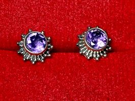 feine 925 Silber Ohrstecker mit natürlichem Amethyst