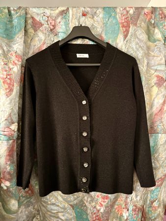 Schwarze Strickjacke Gr. XL/XXL mit Glitzersteinchen