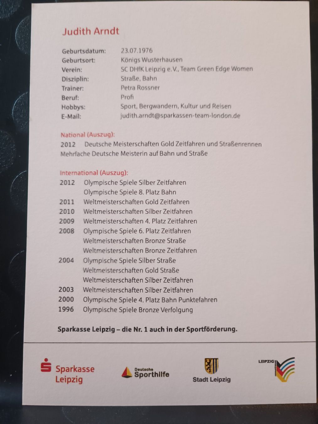 Autografi: Judith Arndt - Radsport - Handsigniert – Usato da Menziken venduto da Artographs 1