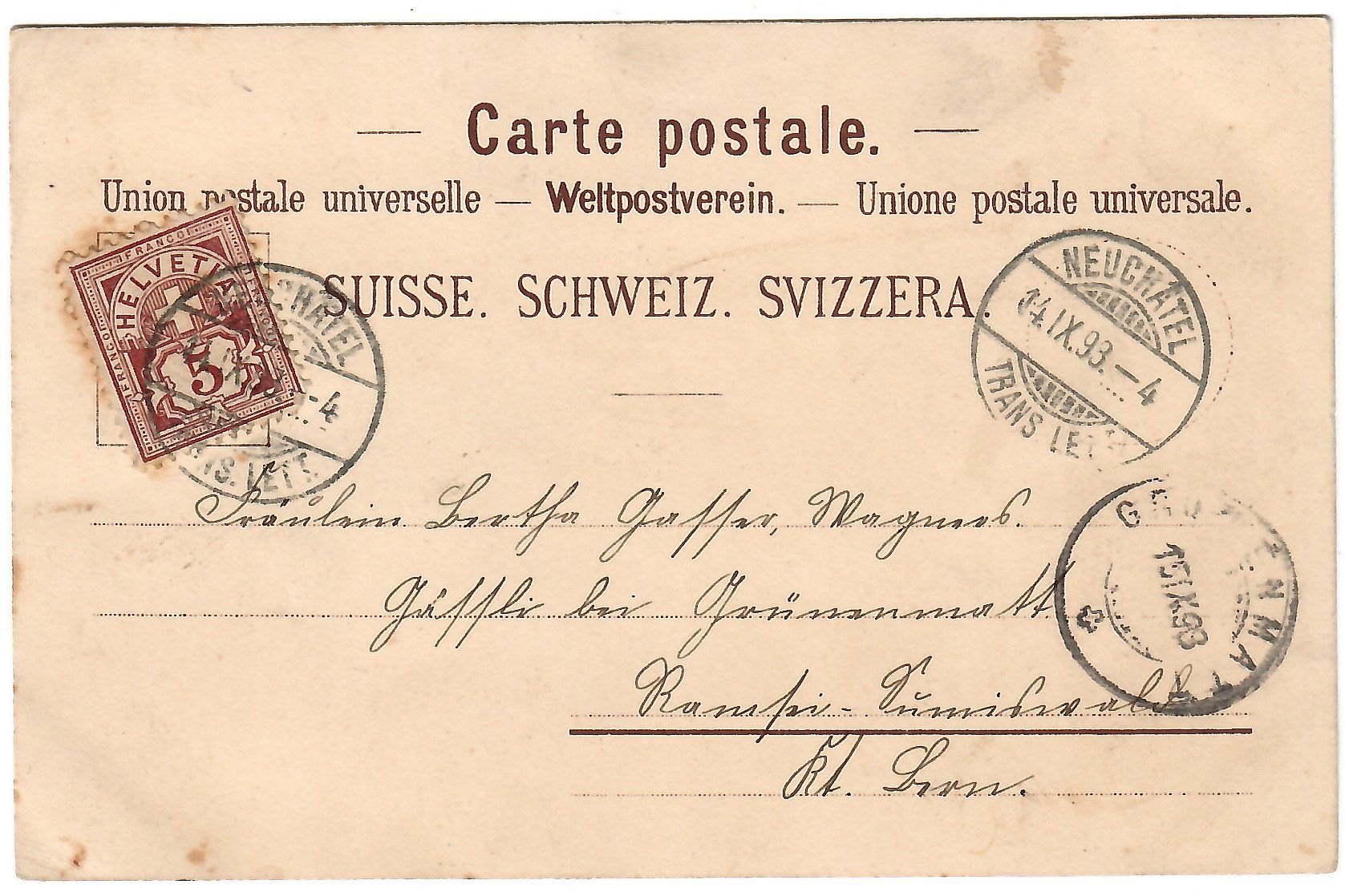 Cartoline postali: 4-Bild Lithokarte von Neuchatel – Usato da Kerns venduto da etma3 1
