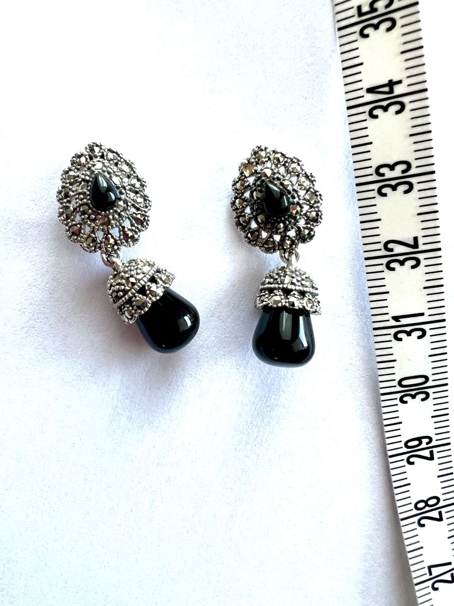 Orecchini pendenti & Orecchini a lobo: Neue Silber Ohrringe mit Onyx und Markasiten – Nuovo e nell'imballaggio originale da Münsingen venduto da Krone75 1