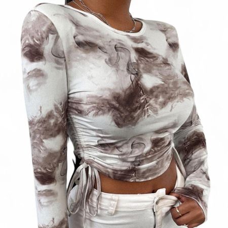 Women's Brown and White Crop-top