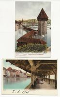 2 x LUZERN alte Karte Kapellbrücke + Wasserturm