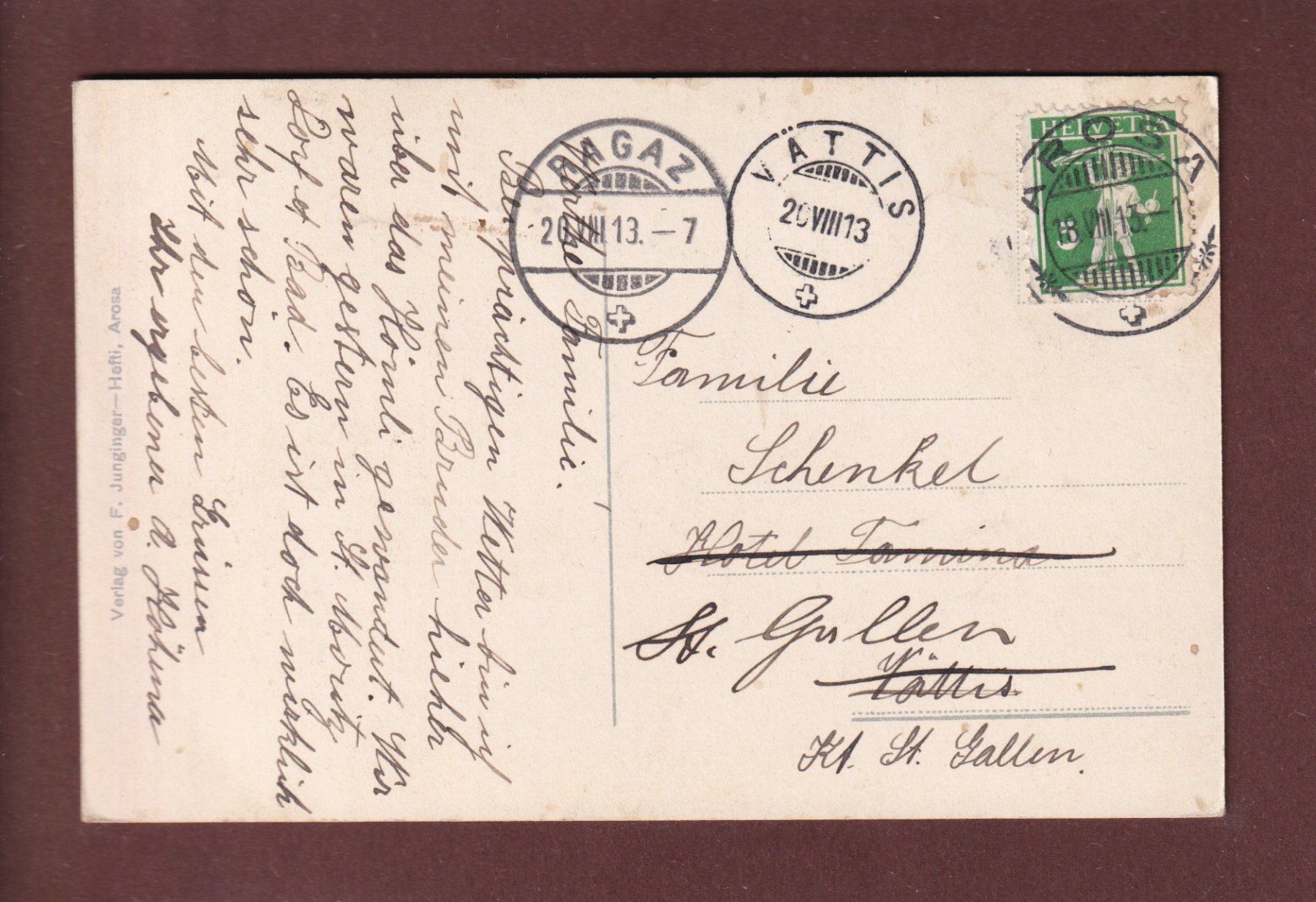 Cartoline postali: INNER-AROSA - 1913 – Usato da Pully venduto da nicecards 1